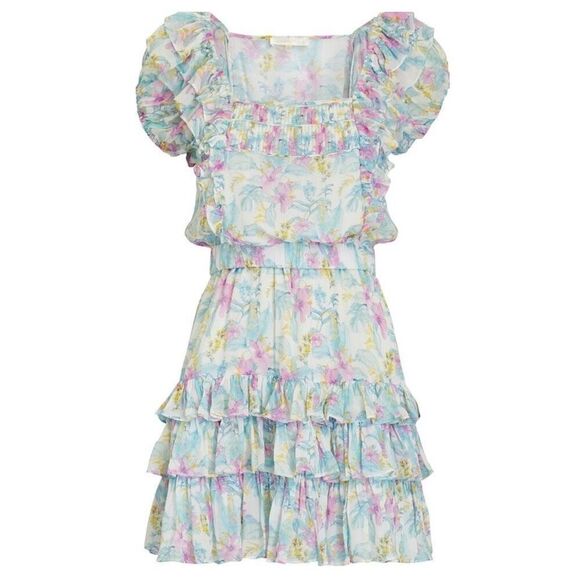 LOVESHACKFANCY‎ Ivoire Floral Chiffon Mini Dress size S Multi - Picture 1 of 12